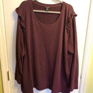 Wine Ruffle-Shoulder Sweatshirt